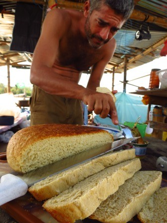 Feshly made bread, baked on the fire. A daily ritual, actually